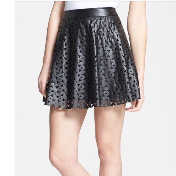 1. State Dresses & Skirts - 1. State Black Faux Leather Laser Cut Skirt Large